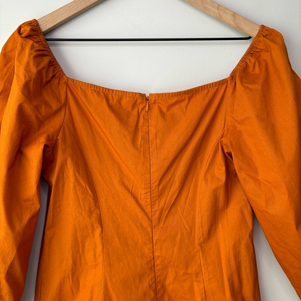Who What Wear Ruched Dress Medium Peasant Puff Cottage Fairy Midi Orange Boho - Picture 6 of 11